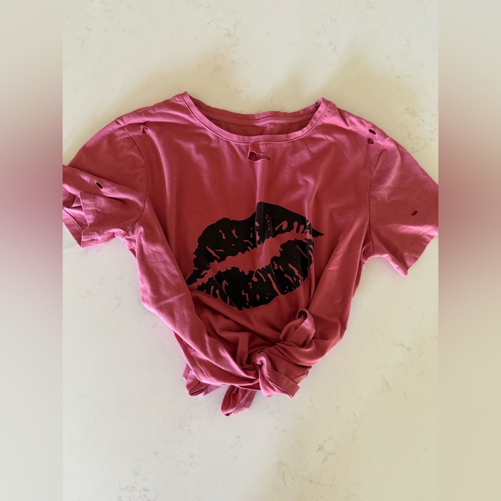 Black and Red Crew Neck Tie Front T-Shirt